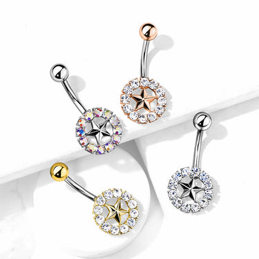 Kaleidoscope Star Navel Jewellery with Rose Gold Plating - Fixed (non-dangle) Belly Bar. Navel Rings Australia.