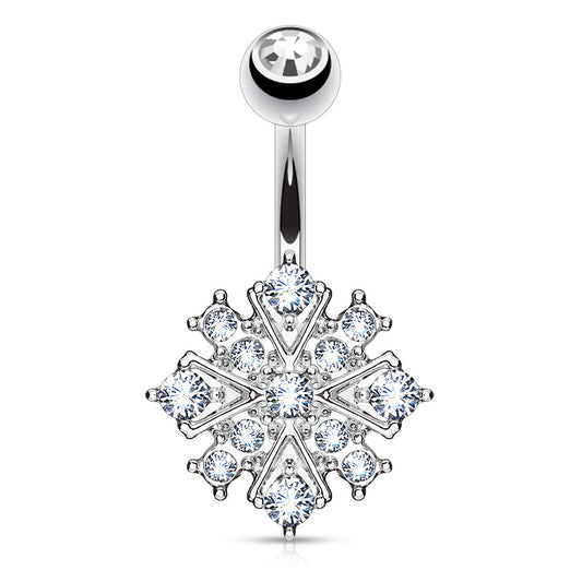 Gem Stacked Snowflake Belly Bar - Fixed (non-dangle) Belly Bar. Navel Rings Australia.