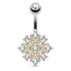 Gem Stacked Snowflake Belly Bar with Gold Plating
