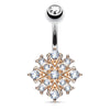 Gem Stacked Snowflake Belly Bar with Rose Gold Plating