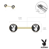 Official Black Playboy Bunny Logo Nipple Bar with Gold Plating - Nipple Ring. Navel Rings Australia.