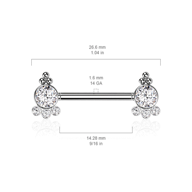 Threadless Fascino Nipple Jewellery with Yellow Gold Plating