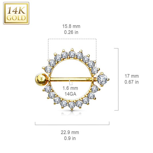 Sunburst Nipple Ring in 14K Yellow Gold - Nipple Ring. Navel Rings Australia.