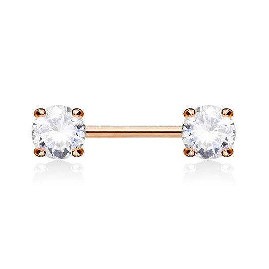 Classic Prong Celeste Nipple Rings with Rose Gold Plating - Nipple Ring. Navel Rings Australia.
