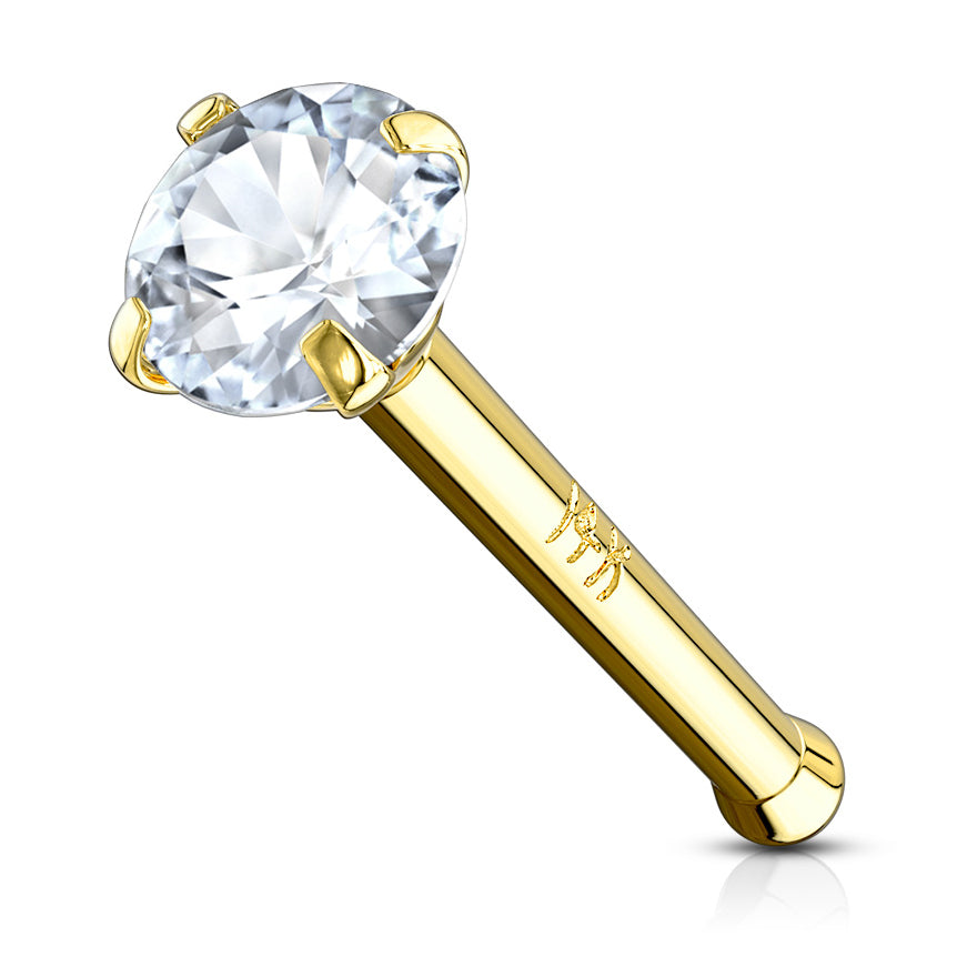 Gem Nose Stud in 14K Yellow Gold - Nostril. Navel Rings Australia.