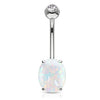 Classic Opal Belly Ring in 14K White Gold