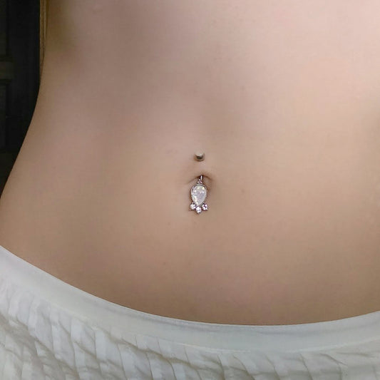 Trinity Crown Opal Belly Ring - Fixed (non-dangle) Belly Bar. Navel Rings Australia.