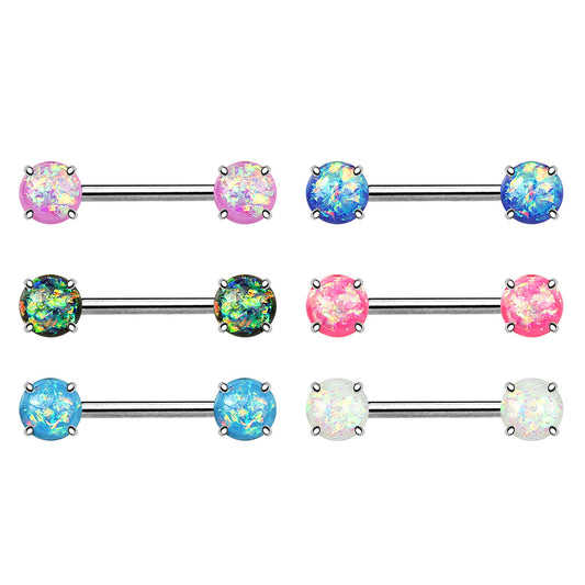 Classic Opal Prong Nipple Barbell Ring - Nipple Ring. Navel Rings Australia.