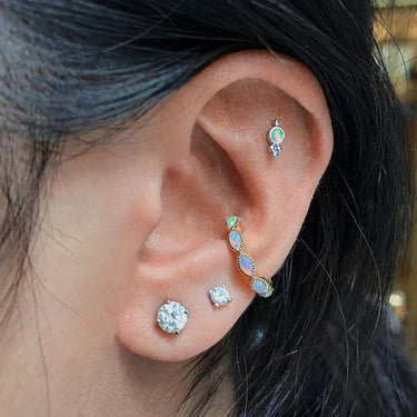 Opal Four Ball Trinity Earring by Maria Tash in 14K White Gold. Flat Stud. - Earring. Navel Rings Australia.