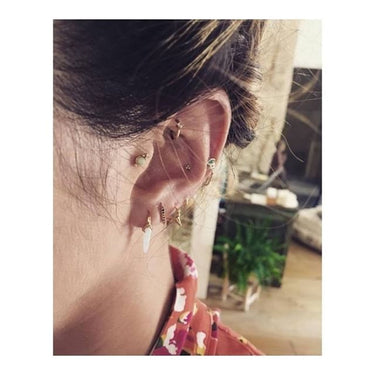 Opal Four Ball Trinity Earring by Maria Tash in 14K White Gold. Flat Stud. - Earring. Navel Rings Australia.