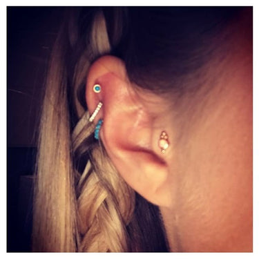 Opal Four Ball Trinity Earring by Maria Tash in 14K White Gold. Flat Stud. - Earring. Navel Rings Australia.