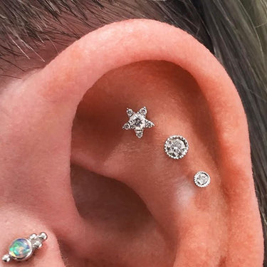 Opal Four Ball Trinity Earring by Maria Tash in 14K White Gold. Flat Stud. - Earring. Navel Rings Australia.