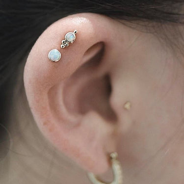 Opal Four Ball Trinity Earring by Maria Tash in 14K White Gold. Flat Stud. - Earring. Navel Rings Australia.