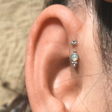 Opal Four Ball Trinity Earring by Maria Tash in 14K White Gold. Flat Stud. - Earring. Navel Rings Australia.