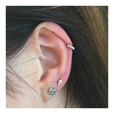 Opal Four Ball Trinity Earring by Maria Tash in 14K White Gold. Flat Stud. - Earring. Navel Rings Australia.