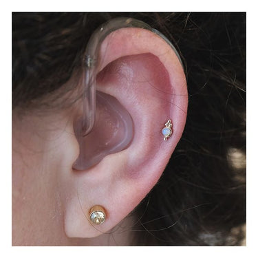 Opal Four Ball Trinity Earring by Maria Tash in 14K White Gold. Flat Stud. - Earring. Navel Rings Australia.