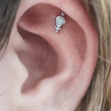 Opal Four Ball Trinity Earring by Maria Tash in 14K White Gold. Flat Stud. - Earring. Navel Rings Australia.