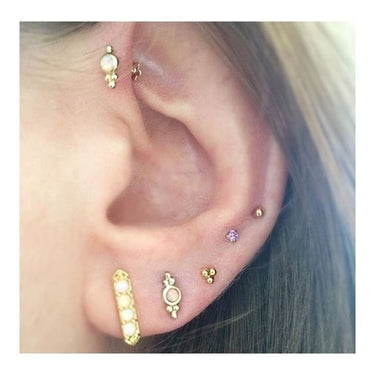 Opal Four Ball Trinity Earring by Maria Tash in 14K White Gold. Flat Stud. - Earring. Navel Rings Australia.