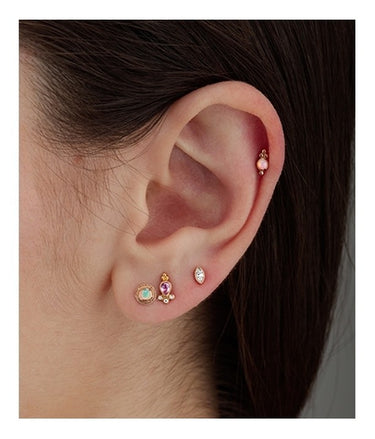 Opal Four Ball Trinity Earring by Maria Tash in 14K White Gold. Flat Stud. - Earring. Navel Rings Australia.