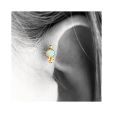 Opal Four Ball Trinity Earring by Maria Tash in 14K White Gold. Flat Stud. - Earring. Navel Rings Australia.