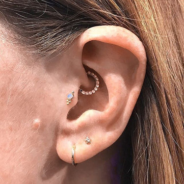 Opal Four Ball Trinity Earring by Maria Tash in 14K White Gold. Flat Stud. - Earring. Navel Rings Australia.