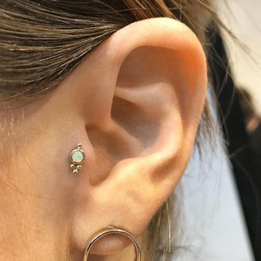 Opal Four Ball Trinity Earring by Maria Tash in 14K White Gold. Flat Stud. - Earring. Navel Rings Australia.