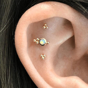 Opal Four Ball Trinity Earring by Maria Tash in 14K White Gold. Flat Stud. - Earring. Navel Rings Australia.