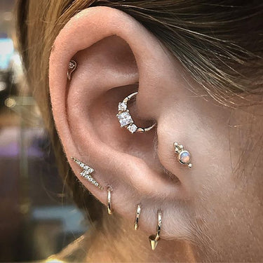 Opal Four Ball Trinity Earring by Maria Tash in 14K White Gold. Flat Stud. - Earring. Navel Rings Australia.