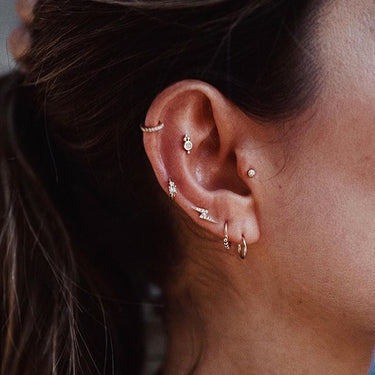 Opal Four Ball Trinity Earring by Maria Tash in 14K White Gold. Flat Stud. - Earring. Navel Rings Australia.