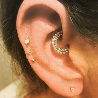 Opal Four Ball Trinity Earring by Maria Tash in 14K White Gold. Flat Stud. - Earring. Navel Rings Australia.