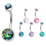 Double Gem Opal Gleam Classique Belly Bars - Basic Curved Barbell. Navel Rings Australia.