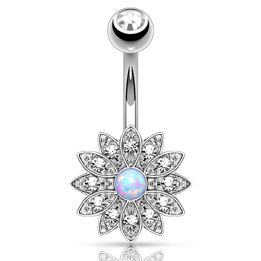Jeweled Petal Opal Belly Button Ring - Fixed (non-dangle) Belly Bar. Navel Rings Australia.