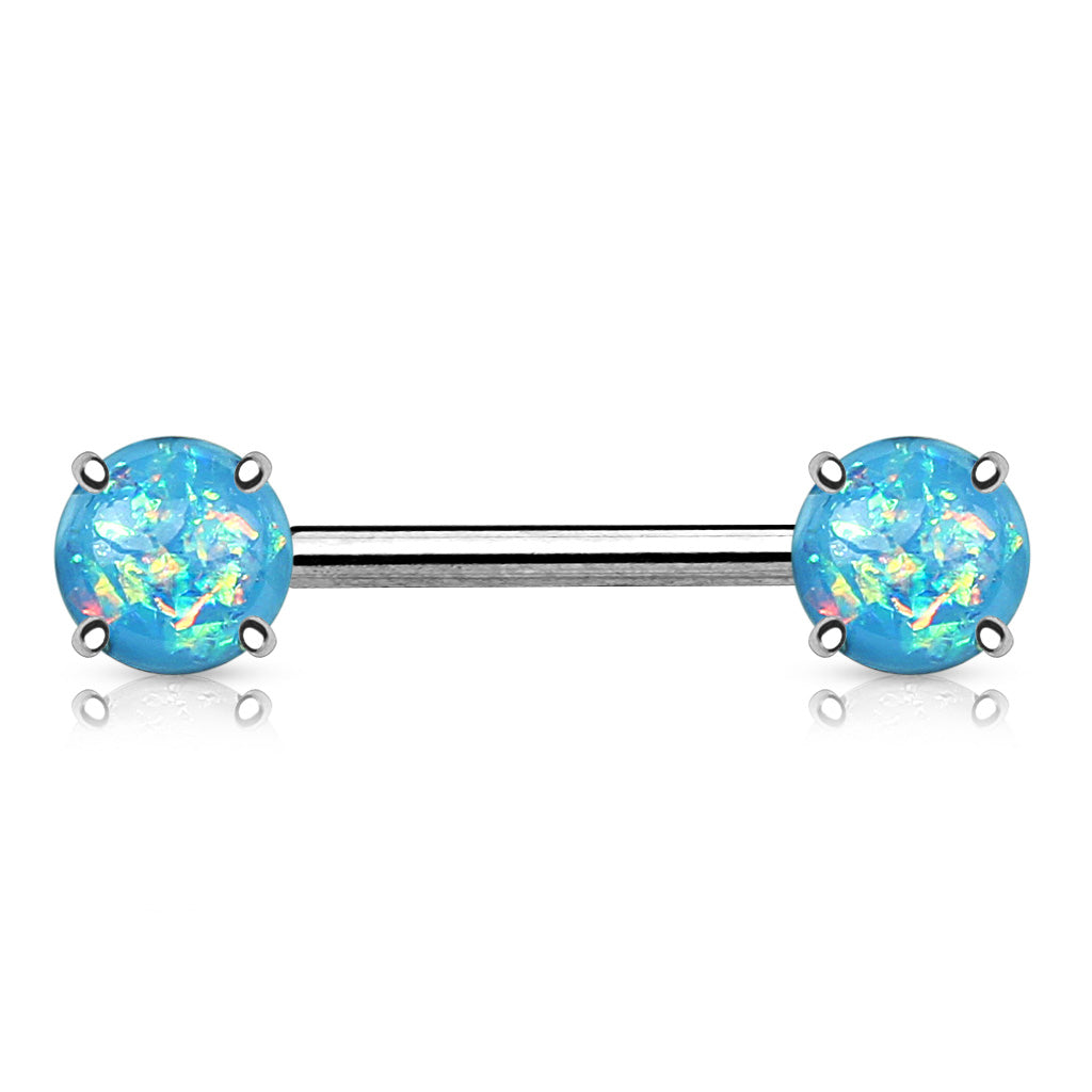 Classic Opal Prong Nipple Barbell Ring - Nipple Ring. Navel Rings Australia.