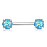 Classic Opal Prong Nipple Barbell Ring - Nipple Ring. Navel Rings Australia.