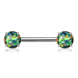 Classic Opal Prong Nipple Barbell Ring - Nipple Ring. Navel Rings Australia.