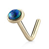 Opal Dome L-Shaped Nose Ring in 14K Gold