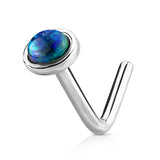 Opal Dome L-Shaped Nose Ring in 14K White Gold - Nostril. Navel Rings Australia.
