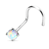 Opal Corkscrew Nose Ring in 14K White Gold