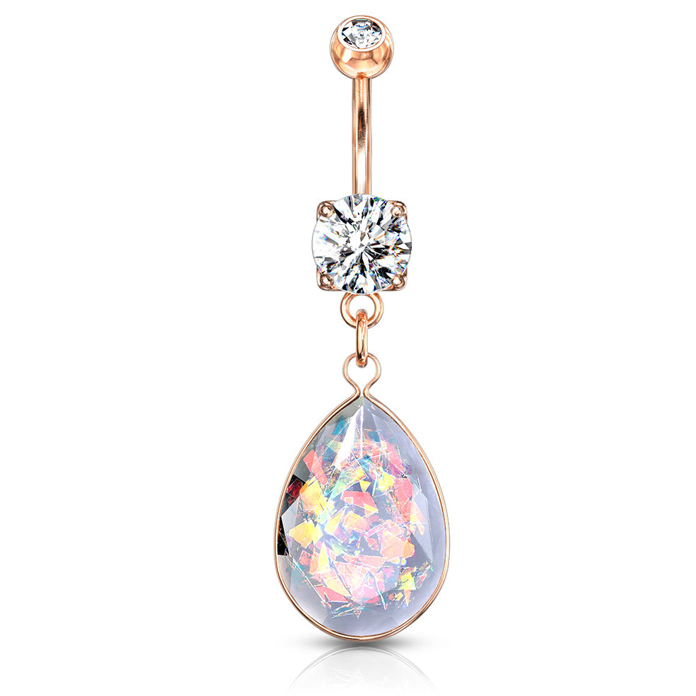 The Opálio Rock Drop Belly Ring with Rose Gold Plating - Dangling Belly Ring. Navel Rings Australia.