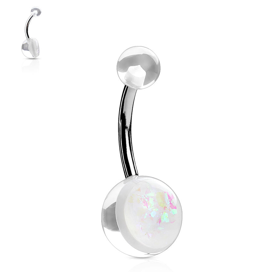 Opal Glitteresque Acrylic Belly Bars - Basic Curved Barbell. Navel Rings Australia.