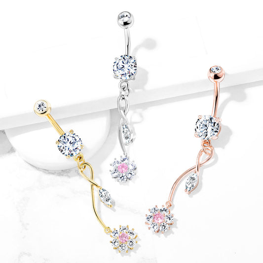 Fantasía Orchid Zenith Belly Ring with Rose Gold Plating - Dangling Belly Ring. Navel Rings Australia.
