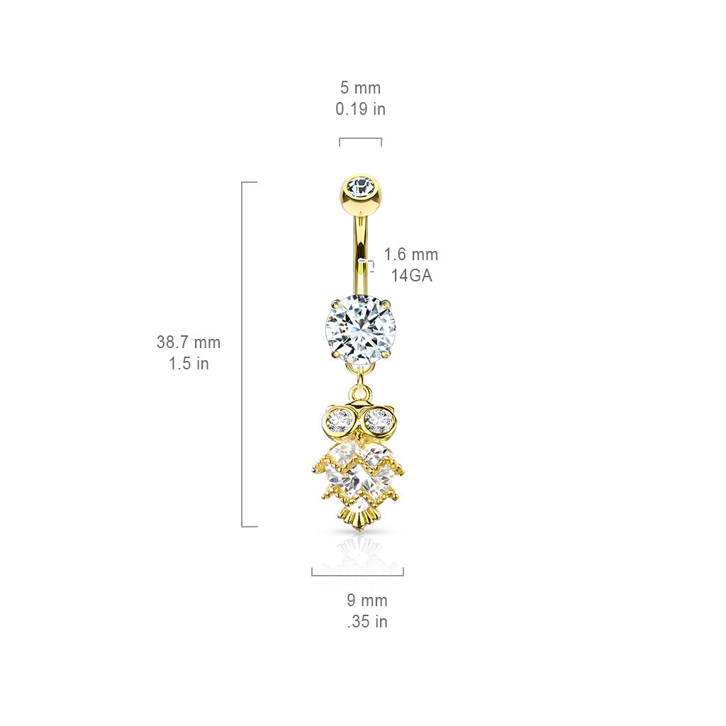 Glittering Midnight Owl Belly Bar with Rose Gold Plating - Dangling Belly Ring. Navel Rings Australia.
