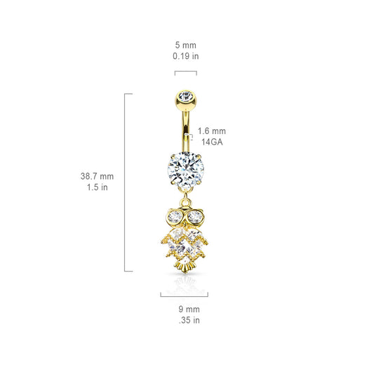 Glittering Midnight Owl Belly Bar with Rose Gold Plating - Dangling Belly Ring. Navel Rings Australia.