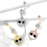 Mångata Hooting Owl Belly Bar with Gold Plating - Dangling Belly Ring. Navel Rings Australia.