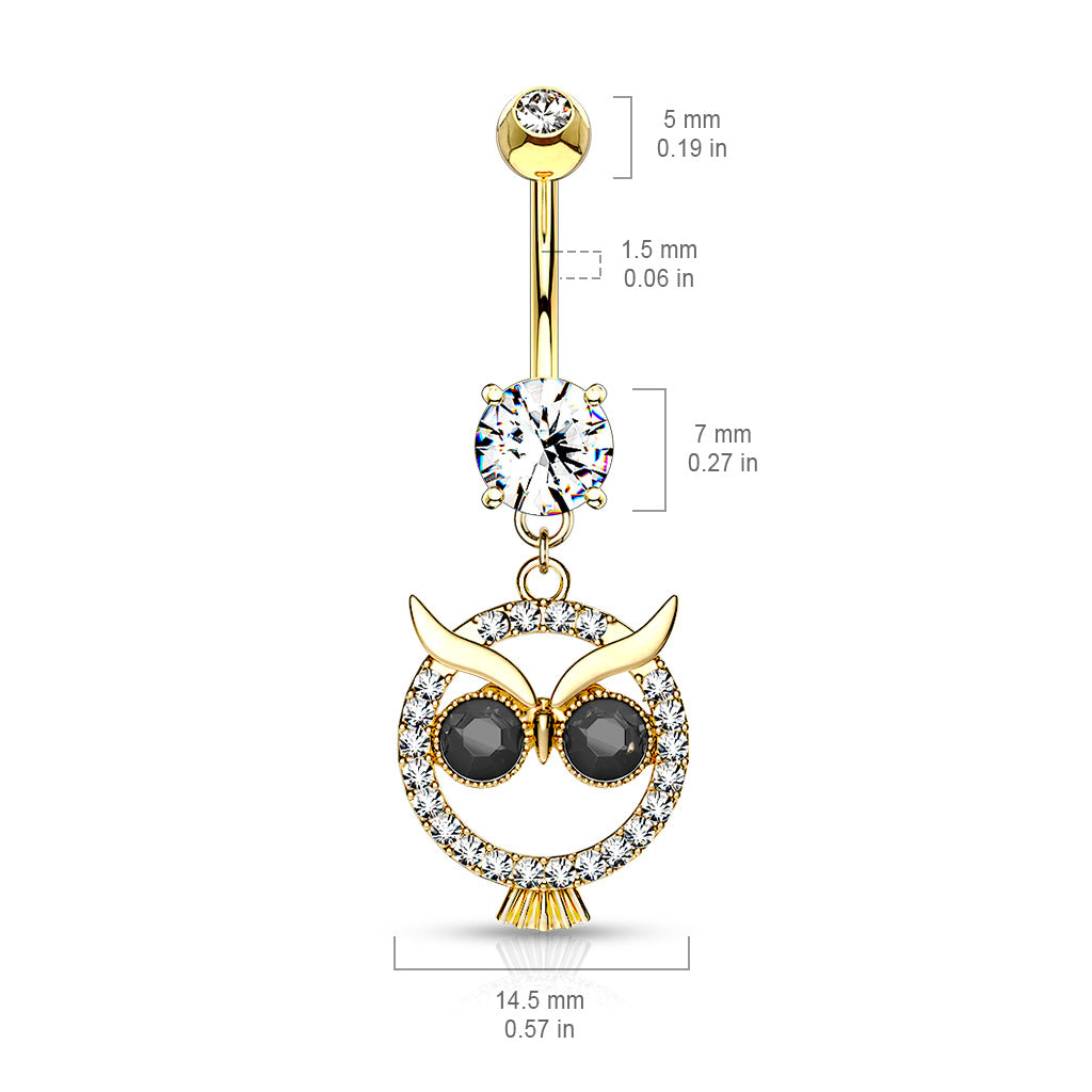 Mångata Hooting Owl Belly Bar with Rose Gold Plating - Dangling Belly Ring. Navel Rings Australia.