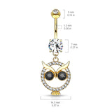 Mångata Hooting Owl Belly Bar with Gold Plating - Dangling Belly Ring. Navel Rings Australia.