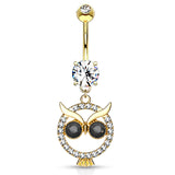 Mångata Hooting Owl Belly Bar with Gold Plating - Dangling Belly Ring. Navel Rings Australia.