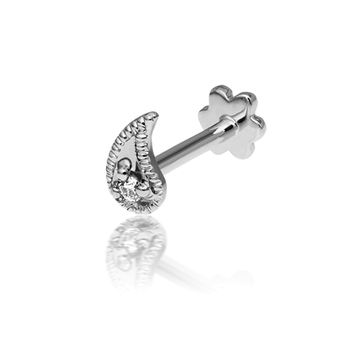 Diamond Paisley Threaded Stud by Maria Tash in 14K White Gold. Flat Stud.