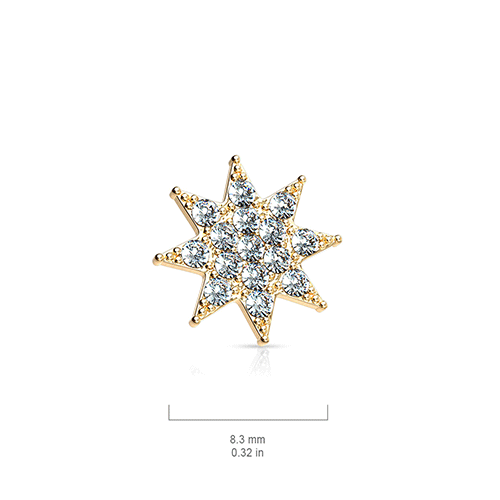 Internally Threaded Crystal Paved Star Replacement Ball in 14k Yellow Gold