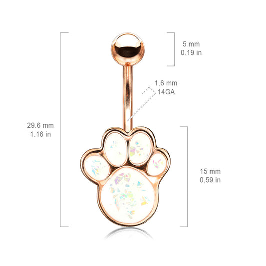 Paw Pals Opal Belly Bar with Gold Plating - Fixed (non-dangle) Belly Bar. Navel Rings Australia.
